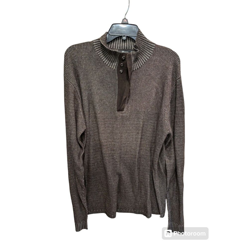 AGAVE Gray Wool Silk Cashmere Blend Brown  Quarter Zip Knit Sweater‎ Men Large